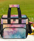Gradient Color Insulated Picnic Backpack With Lunch Box for women and men at a picnic setting, front view, lush green background.