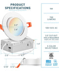 Six Pack 4 Inch LED Gimbal Eyeball Recessed Lighting Canless Ceiling Light With J Box Five Color Temperature Switch 9W