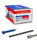 Pro Grade Blue Hex Concrete Screw Anchors 100 Piece Hardware Bundle Includes Masonry Drill Bit And Screwdriver, 1/4 inch x 1-3/4 inch screws with drill bit included.