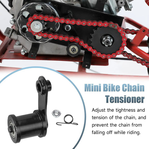 Red 420 Chain Kit For Mini Bikes With 42 Links And 90 Links Replacement Fits Predator 212cc and chain tensioner shown