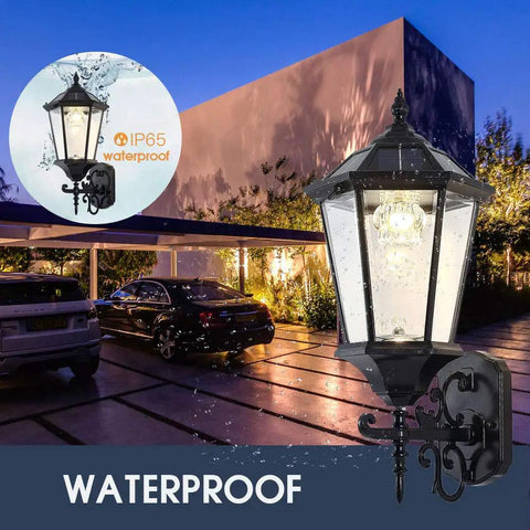 Solar Wall Lantern Outdoor Light Dusk To Dawn, Dimmable, Waterproof, 21 Inch Large Aluminum Housing With Glass, Mounted on Wall