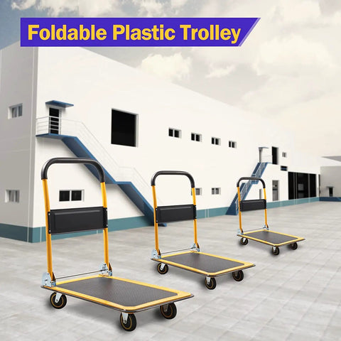 Built Tough 330 Lb Push Cart Dolly With Silent Mute Wheels Plus Compact Foldable Design That Makes Heavy Warehouse Loading And Office Moving Feel Like A Total Cinch For Daily Work Hauls