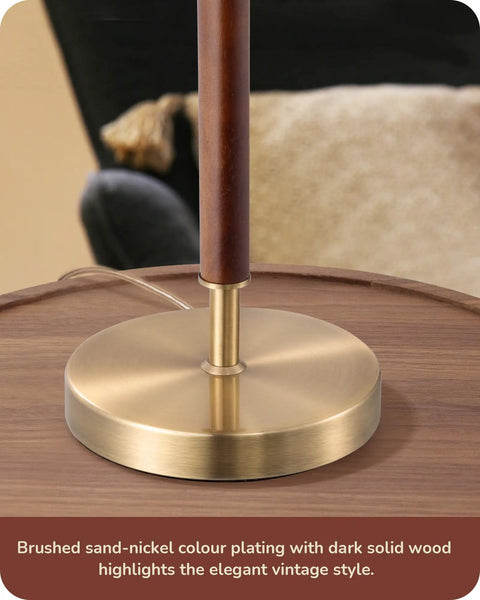 Base of Mid Century Table Lamp With Pull Chain Switch Solid Wood And Metal Pole Frosted Bronze Wood Finish Modern Nightstand Lamp
