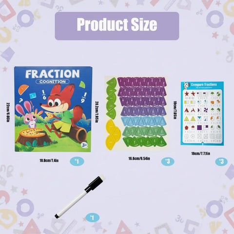 Hands-On Fraction Learning Kit With Tiles For Elementary Math includes book, magnetic tiles, sheets, and marker on display.