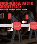 4-Inch Bar Clamps For Woodworking Set Of 4 One-Handed Spreader Clamps with quick-release latch and smooth track.