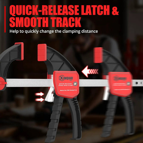 4-Inch Bar Clamps For Woodworking Set Of 4 One-Handed Spreader Clamps with quick-release latch and smooth track.