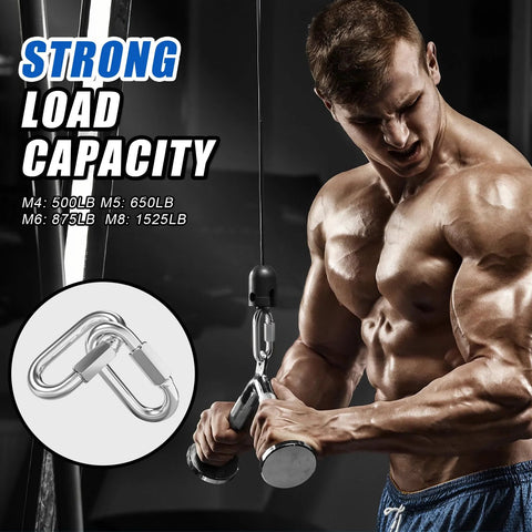 Bodybuilder showing strength with 15 Piece M6 One Quarter Inch Quick Link Chain Connectors 875 lb capacity