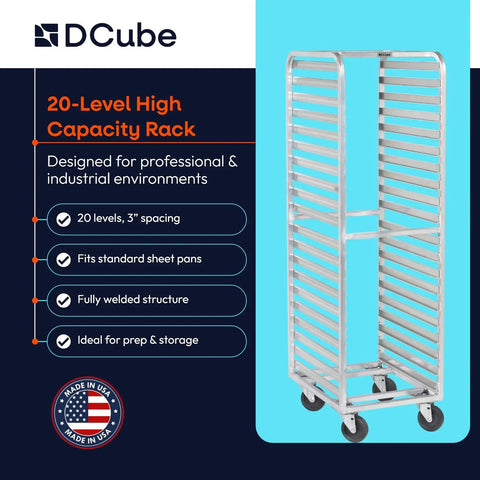 Hardcore Aluminum Bakery Rack That Cradles Twenty Sheet Pans With Roomy Three Inch Spacing And Bulletproof Double Welded Frame Plus Grease Proof Swivel Casters For High Volume Commercial Kitchens