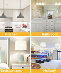 Four home settings using A19 Rechargeable LED Light Bulbs With Built In Battery Backup For Power Outages, 60 Watt Equivalent Daylight, 6 Pack