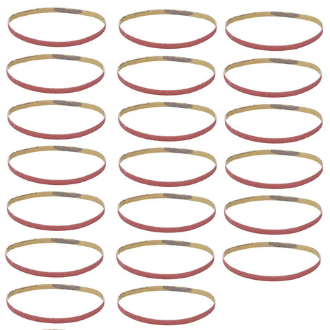 Badass Sandpaper Belt Replacement 20 Piece Set For Belt Sander Tools 330X10mm Abrasive Strips arranged in rows for easy access.