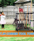 Rolling Garden Tool Organizer With Wheels Corner Storage Rack For Long Handled Tools And Yard Cleanup in garden