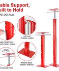 Heavy Duty Steel Crawl Space Jacks 4 Pack Adjustable Leveling Posts 19 To 36 Inches with red anti-rust finish and thickened base for stability.