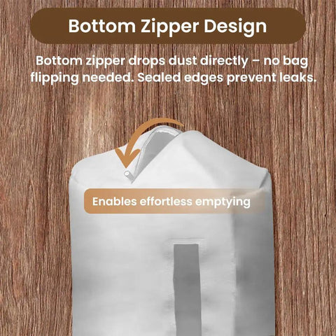 Dust Collection Bag For Planers And 4 Inch Woodworking Machines 30 Micron Filter with bottom zipper design on wood background.