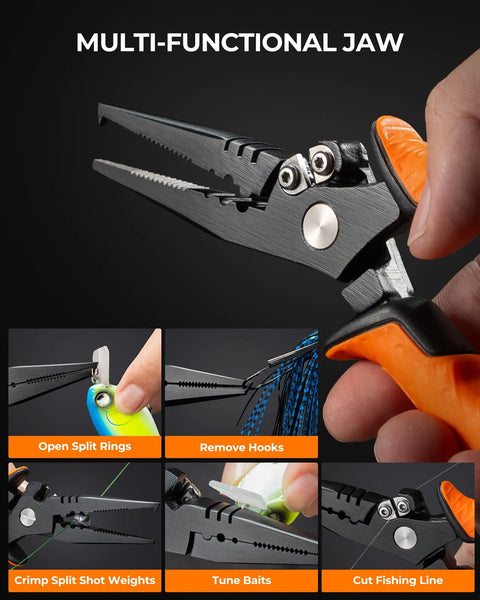 Multi-functional jaw on corrosion-resistant pliers from All In One Fishing Tool Set With Corrosion Resistant Pliers Fillet Knife Scissors Lip Gripper And Multi Functional Jaw For Freshwater Bass Angling A Great Gift For Men
