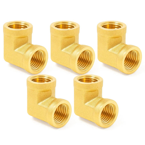 Brass Pipe Fitting 90 Degree Barstock Street Elbow Three Eighths Inch NPT Female To Three Eighths Inch NPT Female Pack Of Five