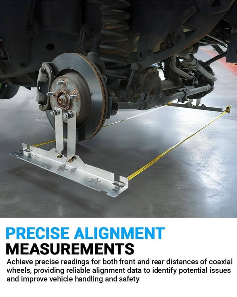 Pro Grade DIY Friendly Wheel Alignment Tool Set With Premium Stainless Steel Toe Plates And Connection Sheet installed on vehicle