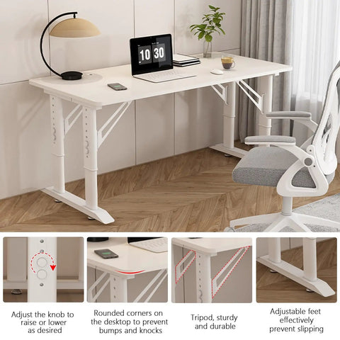 Level Up Your Setup With This Height Adjustable Gaming Desk Rocking A Cool Wood Finish And Roomy Sit Stand Top with adjustable legs and rounded corners.