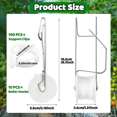 Greenhouse Trellising Kit With 10 Tomato Hooks And 100 Support Clips For Metal And Nylon Plant Support White Linear Tomato Trellis System For Home Garden And Farm