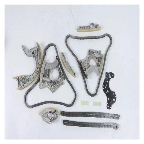 Heavy Duty Rock Solid Timing Chain Rail Kit Guide Set Compatible With Audi S7 S8 RS6 Plus Bentley Continental 4.0 V8 Engine Premium Durable Alloy Build Built To Last For Smooth Rides And Long Service Life Reliable Ultimate Replacement Kit, timing chains and guides laid out