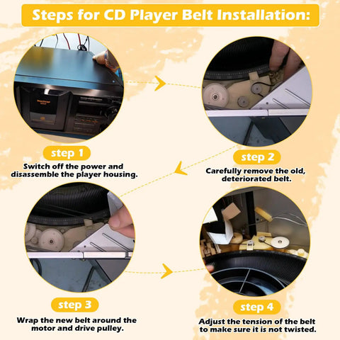 Steps for CD Player Belt Installation: Upgrade 2 Door Belt CD Player Belts And 4 Drive Belts Kit For Car CD Players Thick Durable Rubber Replacement Set Built To Last Abrasion Resistant Flexible Easy Install