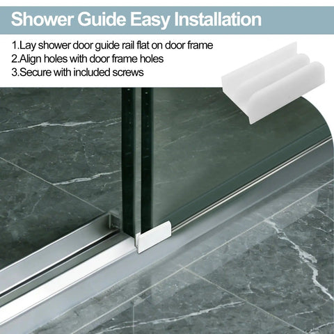 No Sweat Sliding Shower Door Bottom Track For Top Hung Glass Doors with easy installation steps on marble surface.