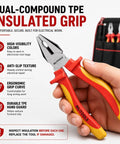 Pro Grade 1000V Insulated Pliers Set For Electricians, 4 Piece Heavy Duty Cr-Mo Tools with dual-color TPE grip