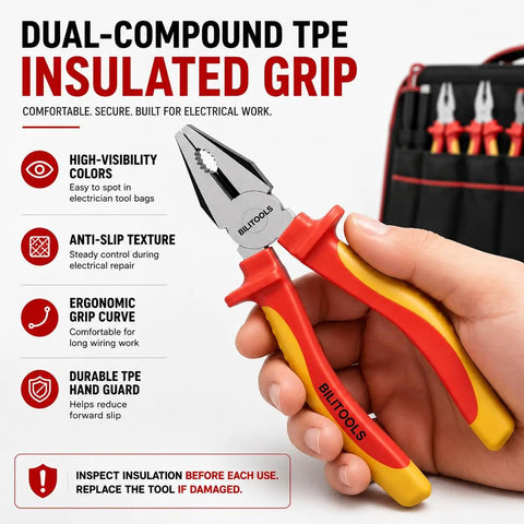 Pro Grade 1000V Insulated Pliers Set For Electricians, 4 Piece Heavy Duty Cr-Mo Tools with dual-color TPE grip