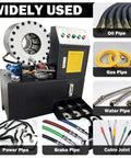 Rock Solid Electric Hose Crimping Machine For Hydraulic Tube Press With Ten Die Kits Smooth 220 Volt Operation on a workbench.