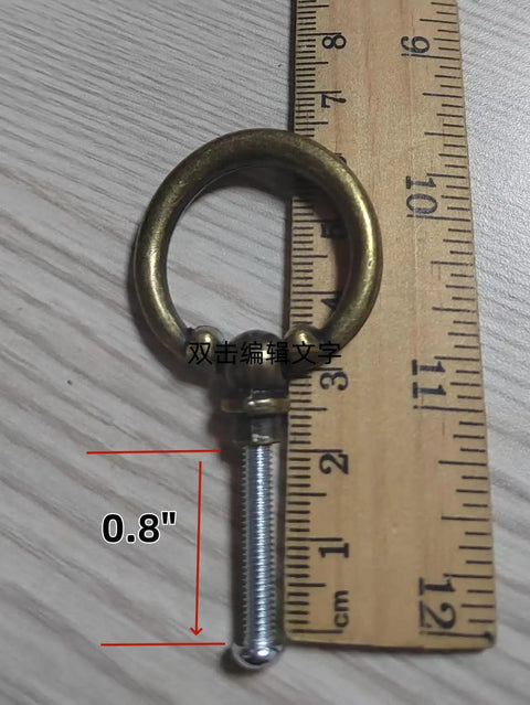 Antique Bronze Ring Pull Knob Set For Cabinets And Dressers, Vintage Drawer Pulls With Screws, retro hardware close-up with ruler