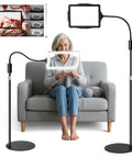 Hands Free Floor Magnifier With Light And Stand for reading and close work, 48 LED lamp with flexible gooseneck and dimmable brightness