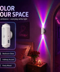 Rechargeable Motion Sensor Wall Lights Peel And Stick Sconces Set Of Two Wireless Magnetic Fixtures For Hallway Or Stairs illuminating a bedroom.