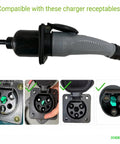 Top Shelf Charging Power Cord Assembly For MadJax X Series Storm And Star Ev Golf Cart Eight Point Two Feet Length One Hundred Ten Volt UL Listed Replacement Cable Oem Two Cr Nine Ten Compatible With Denago Breezy, showing charging plug and compatible receptacles.