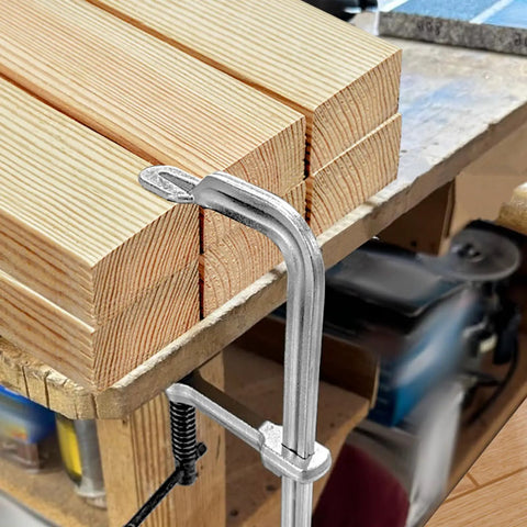 Beefy 4 Pack 12 Inch Welding Bar Clamps Drop Forged Steel With 3 Inch Throat And 450 Lb Clamp Force in use on wooden planks