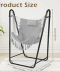 Heavy Duty U Shaped Hammock Chair With Stand Ready To Chill Rustproof Hanging Swing for Yard and Garden, Bohemian style, light gray