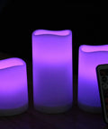 LED Flameless Candles Set Of 3 With Remote And Timer Color Changing LED Candles For Indoor And Outdoor Use glowing in purple