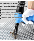 Heavy Duty Pneumatic Rivet Nut Gun Badass Air Tool For Fastening Bolts Includes M3 Through M12 Threads in use on steel sheet.