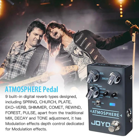 Musicians playing with Digital Reverb Guitar Pedal With Nine Modes Including Spring Church Plate Shimmer And More MOD Control And Trail Bypass Atmosphere R14.