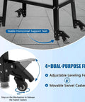 Built Like A Tank Heavy Duty Drill Press Stand With Smooth Moving Casters, showcasing adjustable leveling feet and movable swivel casters.