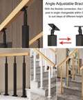 Black Steel Stair Railing Posts Adjustable 0 To 270 Angle 41 Inch Height 20 Pack Kit With Base Brackets on steps and railing.