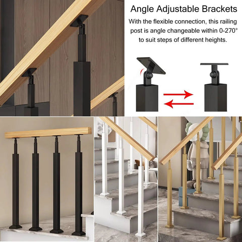 Black Steel Stair Railing Posts Adjustable 0 To 270 Angle 41 Inch Height 20 Pack Kit With Base Brackets on steps and railing.