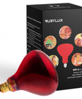 Near Infrared Therapy Bulb 250W Red Heat Lamp For Saunas Pain Relief And Skin Rejuvenation with packaging box.