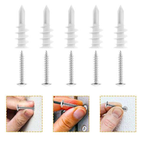 Self Drilling Drywall Anchors and Screws Kit, Heavy Duty Plastic Nylon Anchors with Large Threads, Quick Install