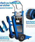Heavy Duty Electric Stair Climbing Dolly With Powerful 1250W Motor And Telescopic Handle, Folding Hand Truck For Effortless Furniture Moving holds 900lbs, showing features and rubber wheels.