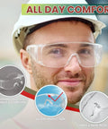 Person wearing Over Eyeglasses Safety Goggles 24 Pack ANSI Z87.1 Certified Anti Fog Anti Scratch Lab Safety Glasses for comfort and protection.