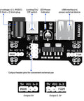 Totally Upgraded Electronics Fun Kit With Power Supply Module And Jumper Wires Precision Potentiometer 830 Tie Points Breadboard Compatible With Arduino And STM32 Over 300 Components Tutorials And Datasheet Included showing power supply module with input output ports and features