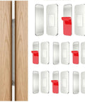 8 Pack Ultra Thin No Drill Magnetic Cabinet Door Catches With Invisible Adhesive Tape For Kitchen Cupboard And Bathroom Drawer Hardware, shown with cabinets.