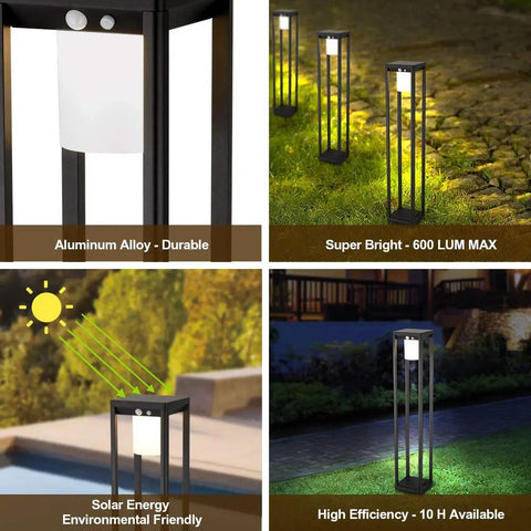 Outdoor Solar Landscape Floor Lamp With Motion Sensor 60W Equivalent Aluminum Waterproof Black 32 Inches in garden