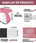 Slick Portable Handheld Stitch Gun For No Sweat Clothes Tagging And Quick Fix Sewing Gear with five needles and fasteners.