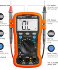 BT-39K Digital Multimeter With Case Pro Grade 4000 Count Volt Ohm Amp Tester Auto Ranging Voltmeter DMM displayed with features labeled.