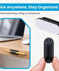 Adhesive Pencil Holder Kit Ten Pack For Desk And Wall Clipboard Silicone Pen Organizer in use on a wooden desk